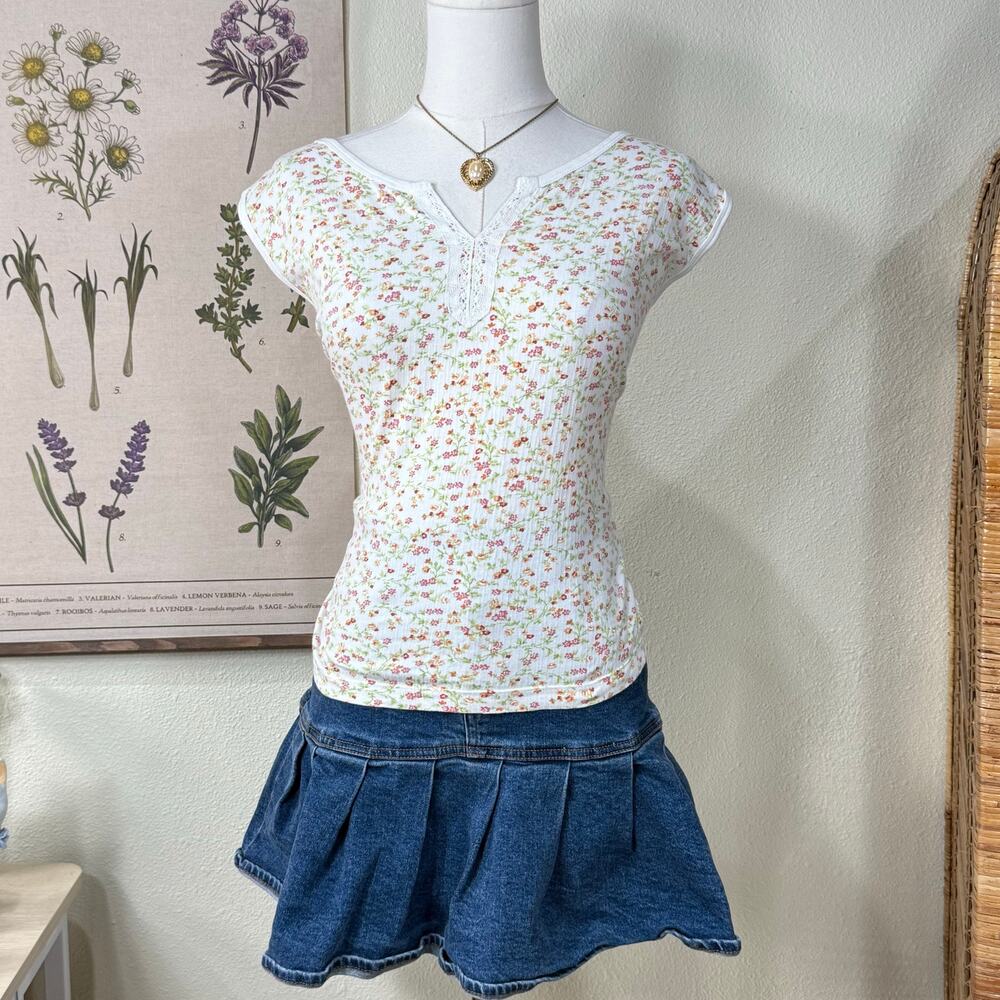 Vintage 90s Y2k Floral Lace Top Cottage Shoujo Girl Dolly Kei Coastal Cowgirl M